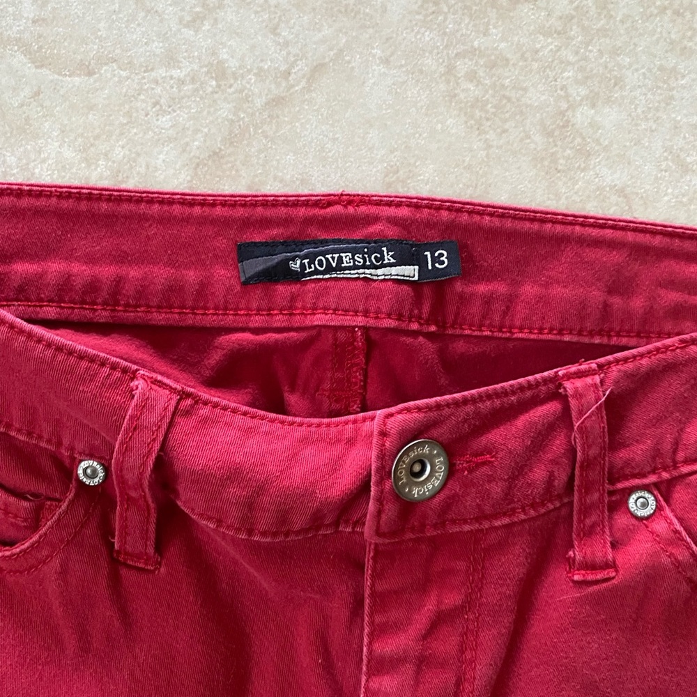 LOVESICK- Super skinny red jeans- Juniors Size 13 - Picture 7 of 11
